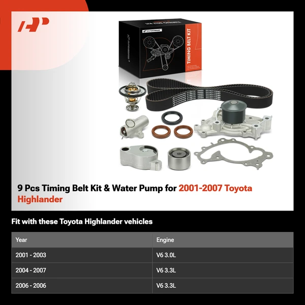 9 Pcs Timing Belt Kit & Water Pump for 2001-2007 Toyota Highlander
