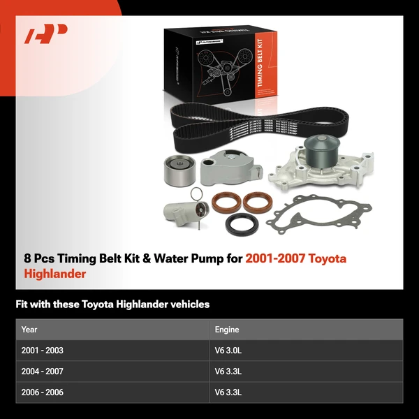 8 Pcs Timing Belt Kit & Water Pump for 2001-2007 Toyota Highlander