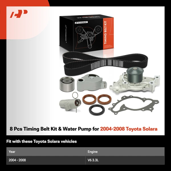 8 Pcs Timing Belt Kit & Water Pump for 2004-2008 Toyota Solara
