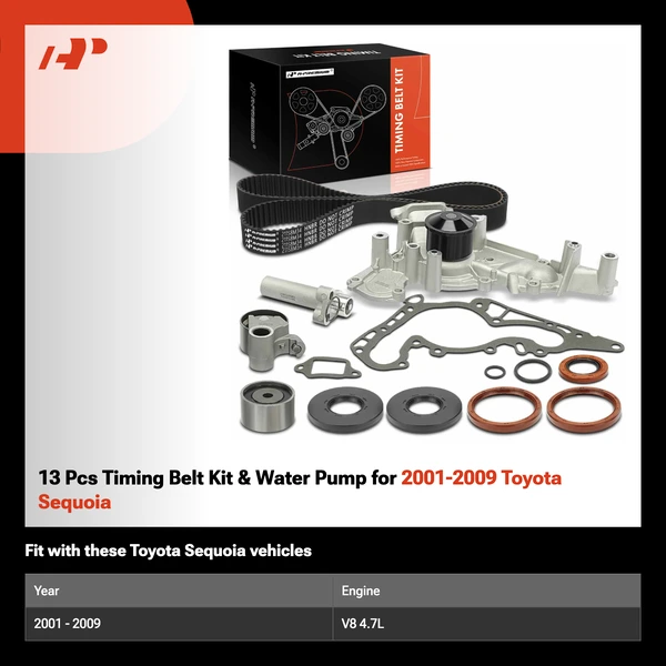13 Pcs Timing Belt Kit & Water Pump for 2001-2009 Toyota Sequoia