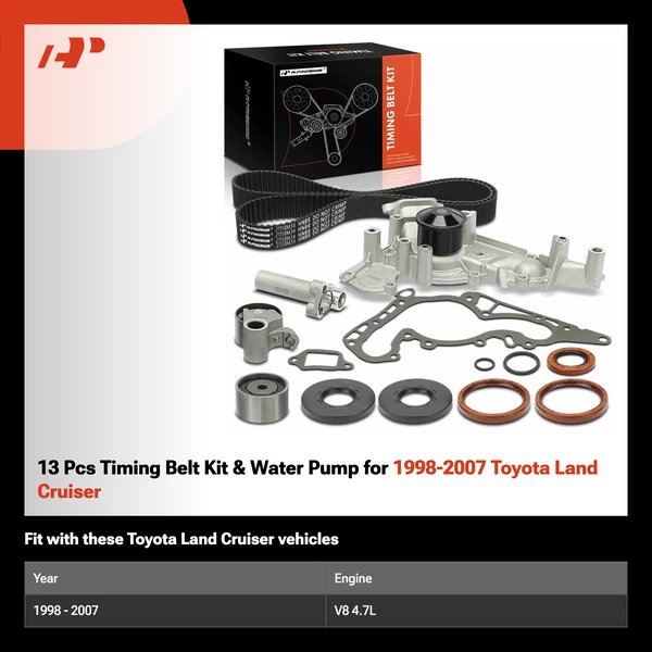 13 Pcs Timing Belt Kit & Water Pump for 1998-2007 Toyota Land Cruiser