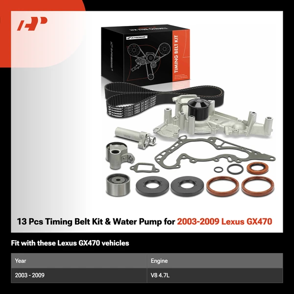 13 Pcs Timing Belt Kit & Water Pump for 2003-2009 Lexus GX470