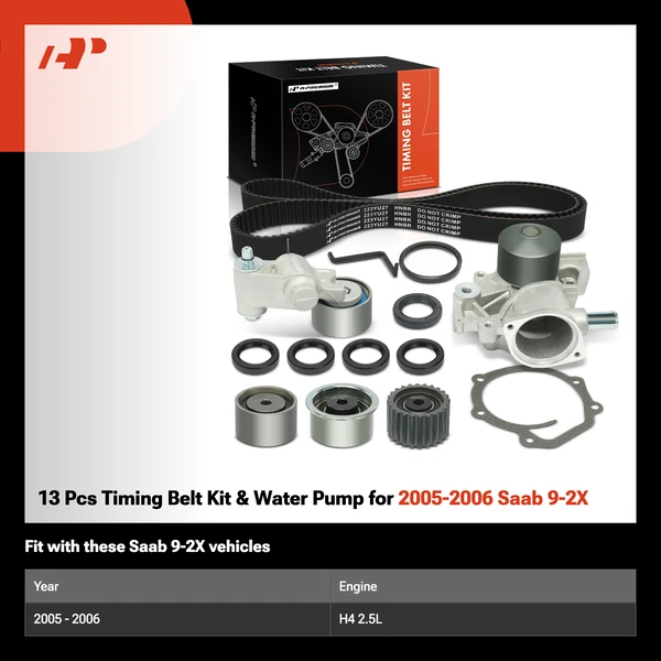 13 Pcs Timing Belt Kit & Water Pump for 2005-2006 Saab 9-2X