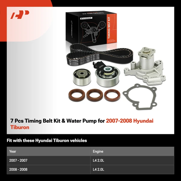 7 Pcs Timing Belt Kit & Water Pump for 2007-2008 Hyundai Tiburon