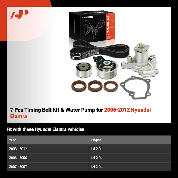 7 Pcs Timing Belt Kit & Water Pump for 2006-2012 Hyundai Elantra