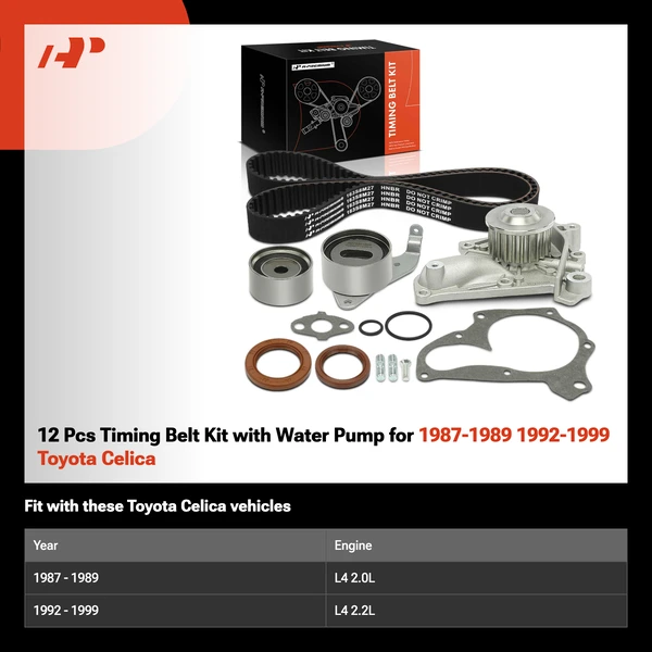 12 Pcs Timing Belt Kit with Water Pump for 1987-1989 1992-1999 Toyota Celica