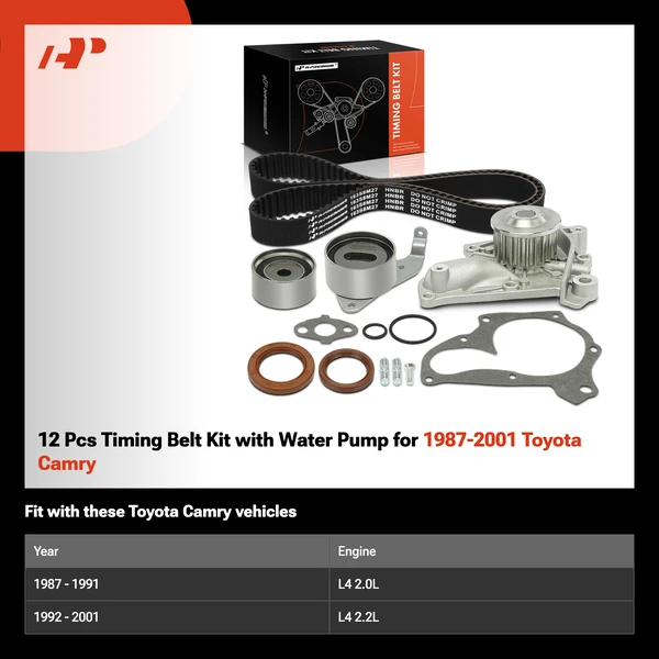 12 Pcs Timing Belt Kit with Water Pump for 1987-2001 Toyota Camry