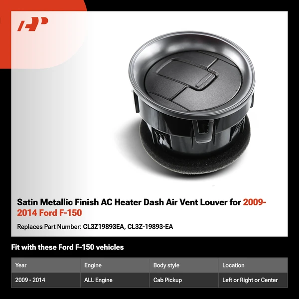 Satin Metallic Finish AC Heater Dash Air Vent Louver for 2009-2014 Ford F-150