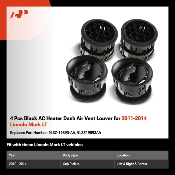 4 Pcs Black AC Heater Dash Air Vent Louver for 2011-2014 Lincoln Mark LT