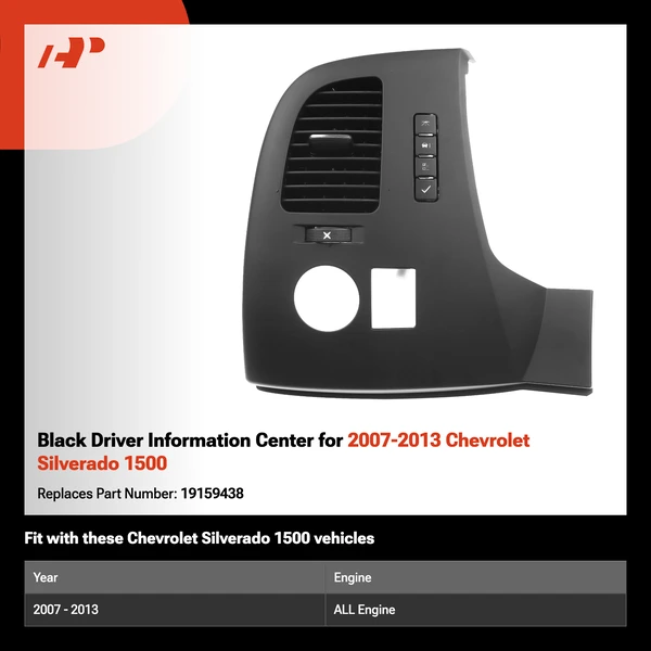 Black Driver Information Center for 2007-2013 Chevrolet Silverado 1500