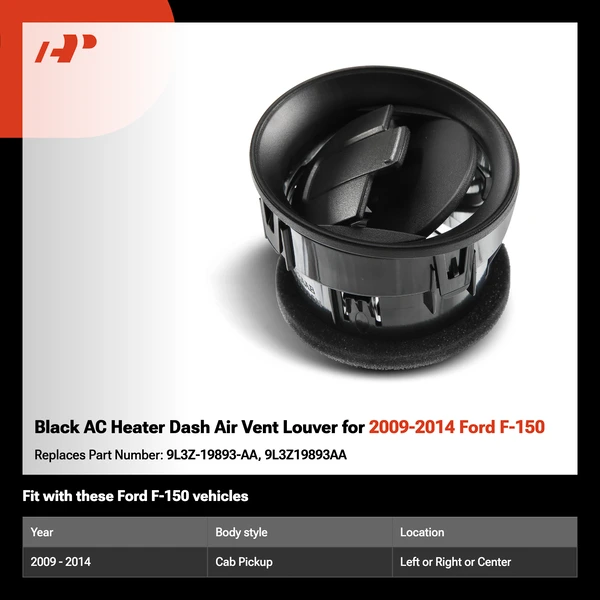 Black AC Heater Dash Air Vent Louver for 2009-2014 Ford F-150