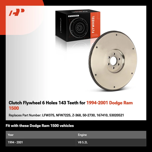 Clutch Flywheel 6 Holes 143 Teeth for 1994-2001 Dodge Ram 1500