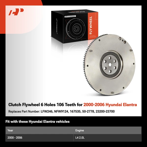Clutch Flywheel 6 Holes 106 Teeth for 2000-2006 Hyundai Elantra
