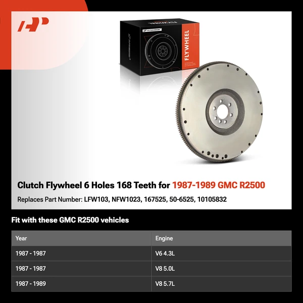 Clutch Flywheel 6 Holes 168 Teeth for 1987-1989 GMC R2500