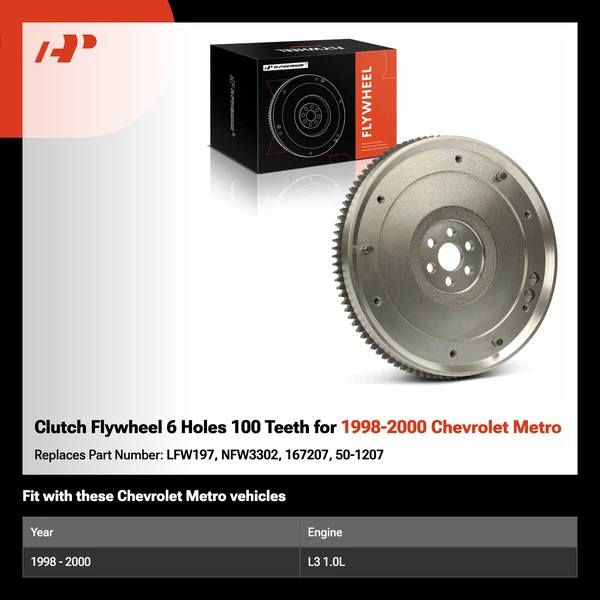 Clutch Flywheel 6 Holes 100 Teeth for 1998-2000 Chevrolet Metro