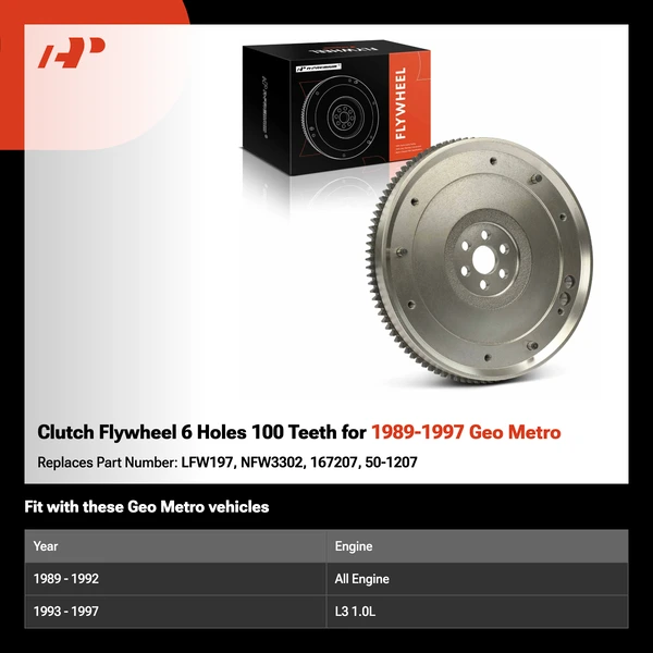 Clutch Flywheel 6 Holes 100 Teeth for 1989-1997 Geo Metro