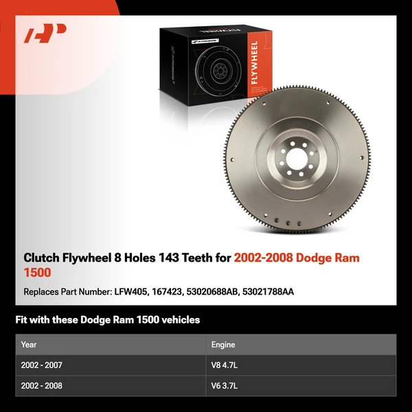 Clutch Flywheel 8 Holes 143 Teeth for 2002-2008 Dodge Ram 1500