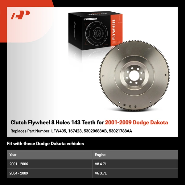 Clutch Flywheel 8 Holes 143 Teeth for 2001-2009 Dodge Dakota