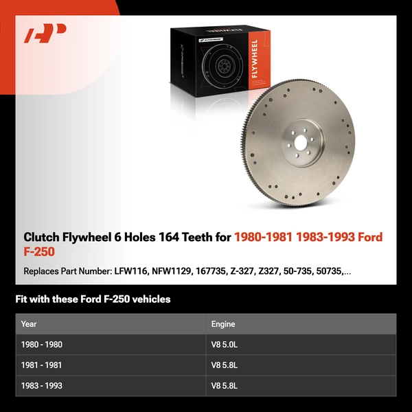 Clutch Flywheel 6 Holes 164 Teeth for 1980-1981 1983-1993 Ford F-250