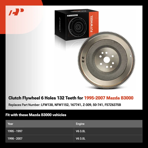 Clutch Flywheel 6 Holes 132 Teeth for 1995-2007 Mazda B3000