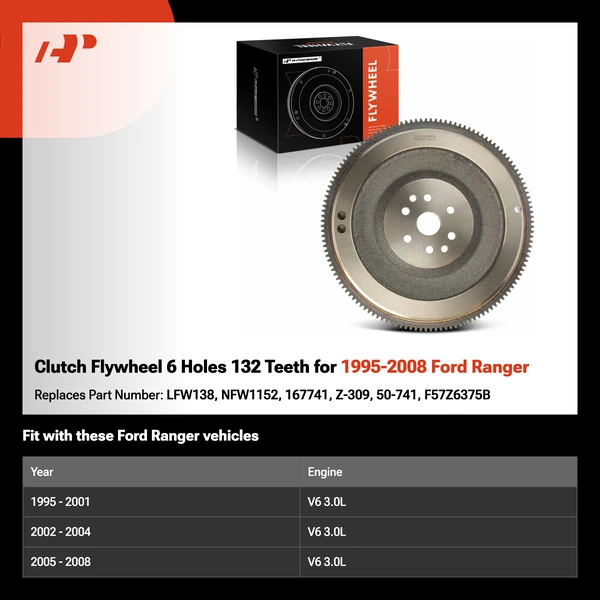 Clutch Flywheel 6 Holes 132 Teeth for 1995-2008 Ford Ranger