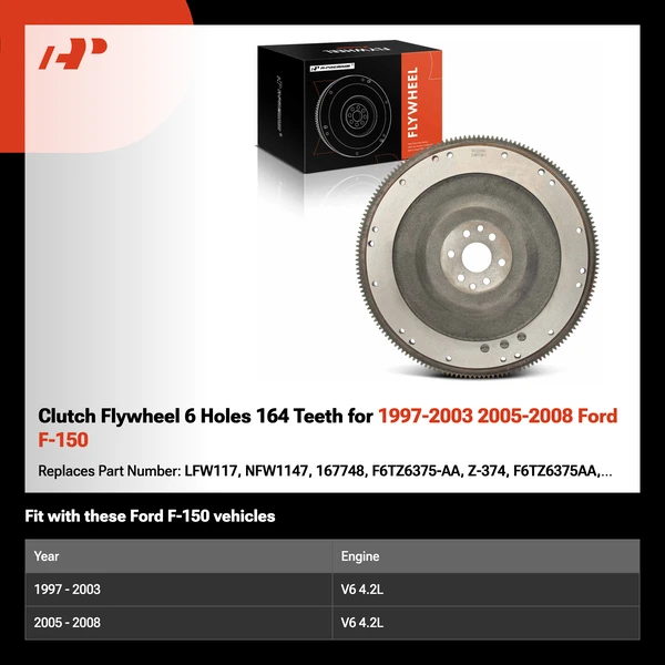 Clutch Flywheel 6 Holes 164 Teeth for 1997-2003 2005-2008 Ford F-150