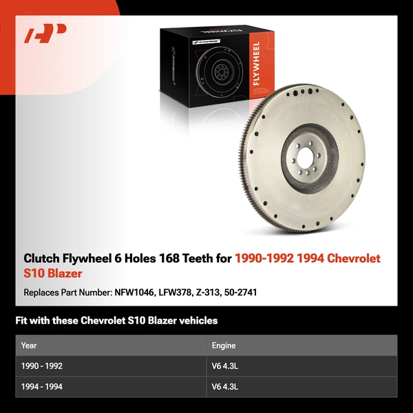 Clutch Flywheel 6 Holes 168 Teeth for 1990-1992 1994 Chevrolet S10 Blazer
