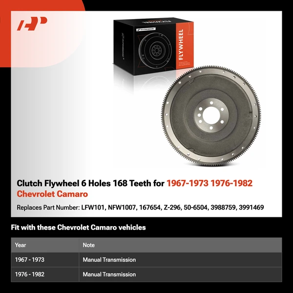 Clutch Flywheel 6 Holes 168 Teeth for 1967-1973 1976-1982 Chevrolet Camaro