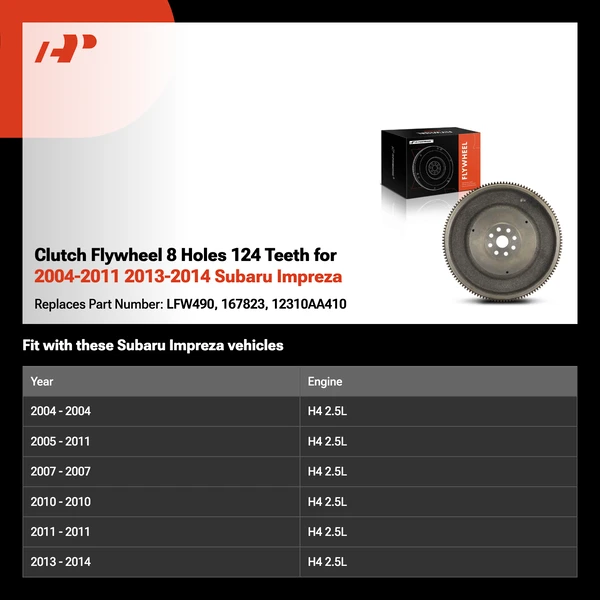 Clutch Flywheel 8 Holes 124 Teeth for 2004-2011 2013-2014 Subaru Impreza