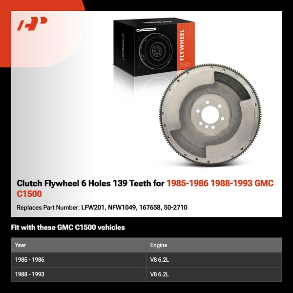 Clutch Flywheel 6 Holes 139 Teeth for 1985-1986 1988-1993 GMC C1500