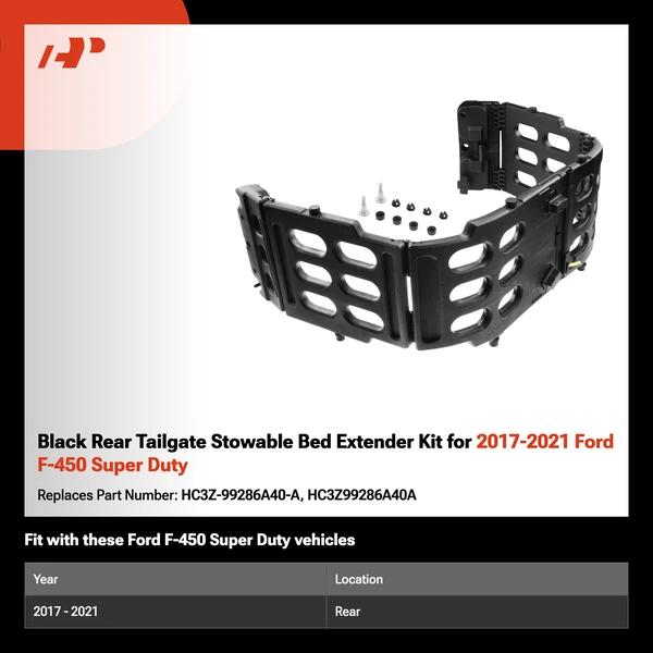 Black Rear Tailgate Stowable Bed Extender Kit for 2017-2021 Ford F-450 Super Duty