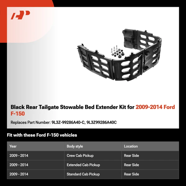 Black Rear Tailgate Stowable Bed Extender Kit for 2009-2014 Ford F-150