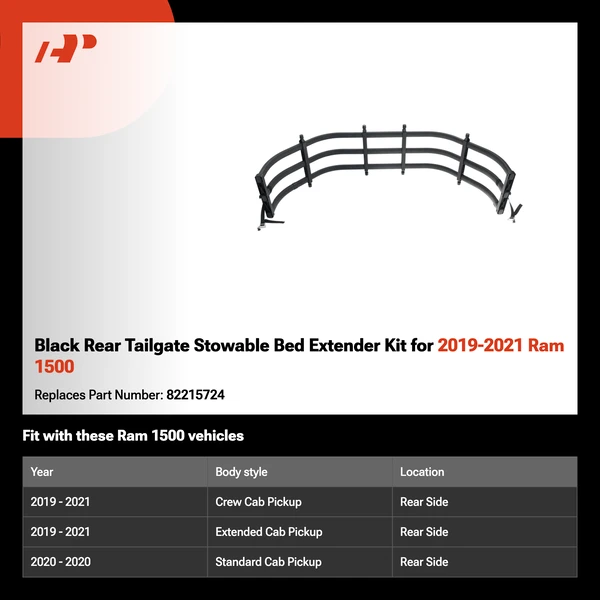 Black Rear Tailgate Stowable Bed Extender Kit for 2019-2021 Ram 1500