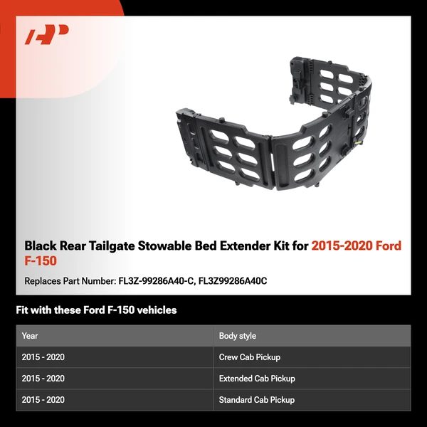 Black Rear Tailgate Stowable Bed Extender Kit for 2015-2020 Ford F-150