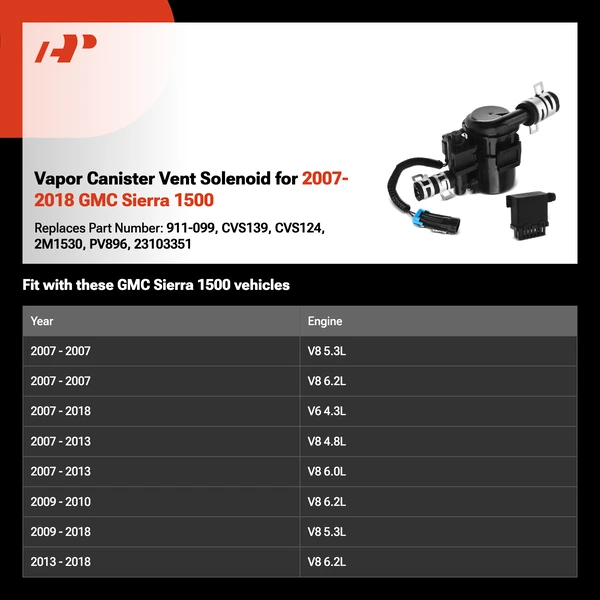 Vapor Canister Vent Solenoid for 2007-2018 GMC Sierra 1500
