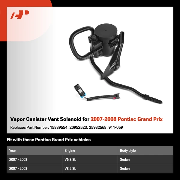 Vapor Canister Vent Solenoid for 2007-2008 Pontiac Grand Prix