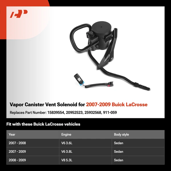 Vapor Canister Vent Solenoid for 2007-2009 Buick LaCrosse