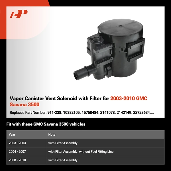 Vapor Canister Vent Solenoid with Filter for 2003-2010 GMC Savana 3500