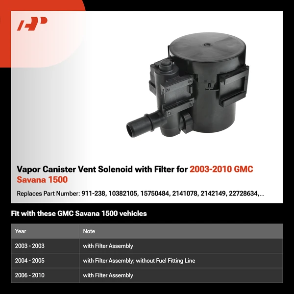 Vapor Canister Vent Solenoid with Filter for 2003-2010 GMC Savana 1500