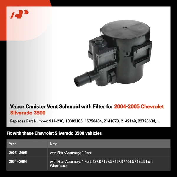Vapor Canister Vent Solenoid with Filter for 2004-2005 Chevrolet Silverado 3500