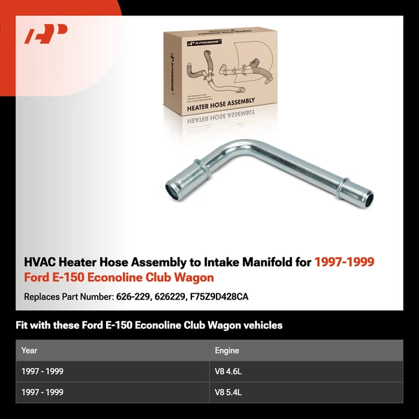 HVAC Heater Hose Assembly to Intake Manifold for 1997-1999 Ford E-150 Econoline Club Wagon