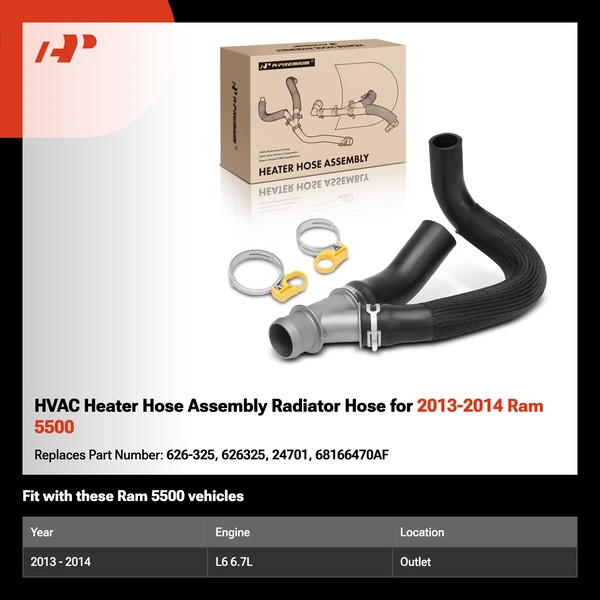 HVAC Heater Hose Assembly Radiator Hose for 2013-2014 Ram 5500