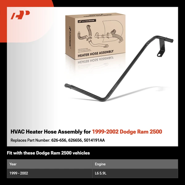 HVAC Heater Hose Assembly for 1999-2002 Dodge Ram 2500