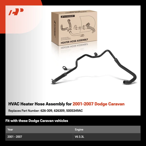 HVAC Heater Hose Assembly for 2001-2007 Dodge Caravan