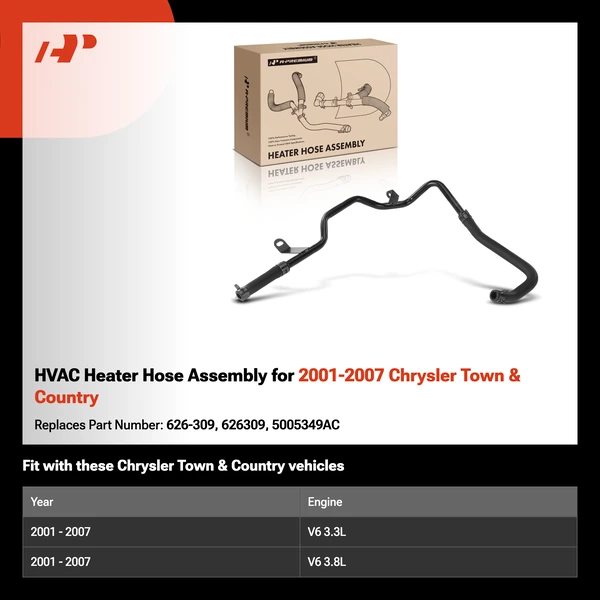 HVAC Heater Hose Assembly for 2001-2007 Chrysler Town & Country