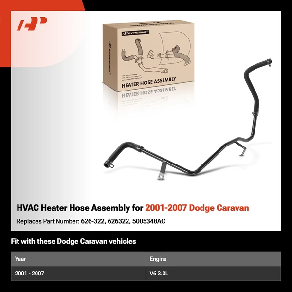 HVAC Heater Hose Assembly for 2001-2007 Dodge Caravan