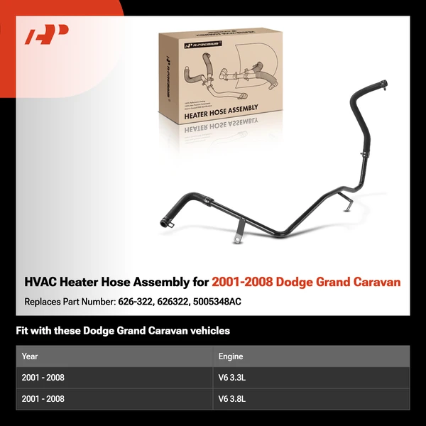 HVAC Heater Hose Assembly for 2001-2008 Dodge Grand Caravan