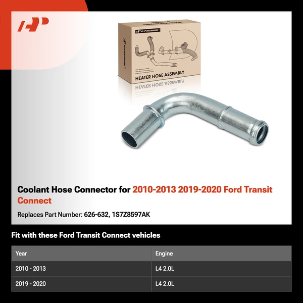 Coolant Hose Connector for 2010-2013 2019-2020 Ford Transit Connect