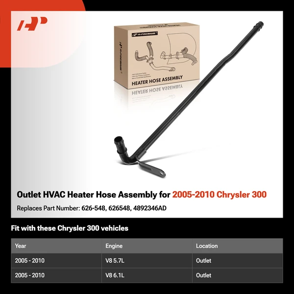 Outlet HVAC Heater Hose Assembly for 2005-2010 Chrysler 300