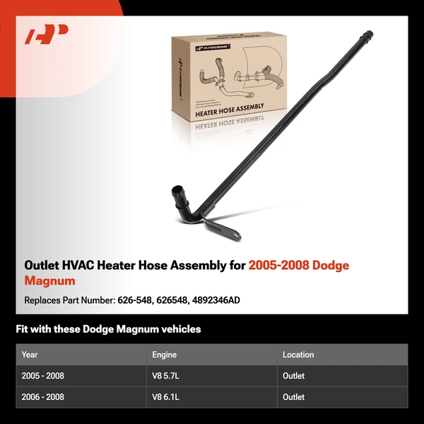 Outlet HVAC Heater Hose Assembly for 2005-2008 Dodge Magnum